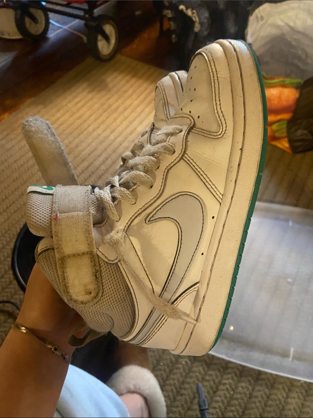 Nike Kids White High-Top Sneakers with Green Logo Accent